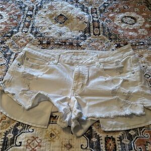 American Eagle Outfitters White Jean Shorts Distressed Frayed Hem